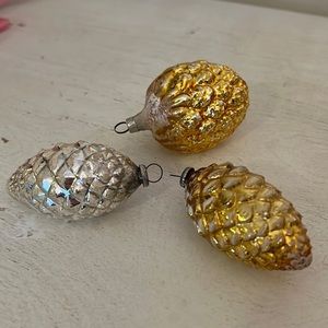 Lot 3 Vintage blown glass frosted Japan pinecone Christmas ornaments